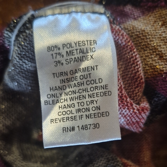 ECI Chevron Cold Shoulder Top - Burgundy, Orange, Black Shimmery Metalic Large - Picture 6 of 6